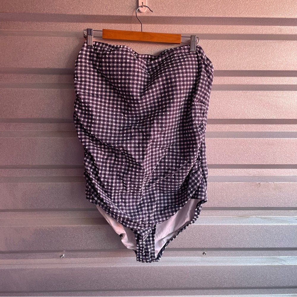 J. Crew NWT Gingham ruched bandeau one-piece swimsuit - Picture 2 of 7